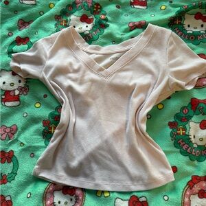 Hollister Women's Cream V-Neck Tee